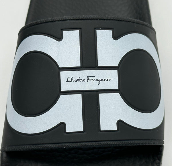Authentic Salvatore Ferragamo Men's Black Groove Slide Slippers Sandals Shoes Size 8