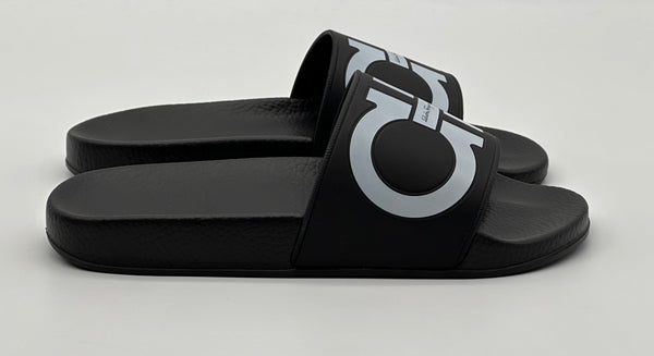 Authentic Salvatore Ferragamo Men's Black Groove Slide Slippers Sandals Shoes Size 8