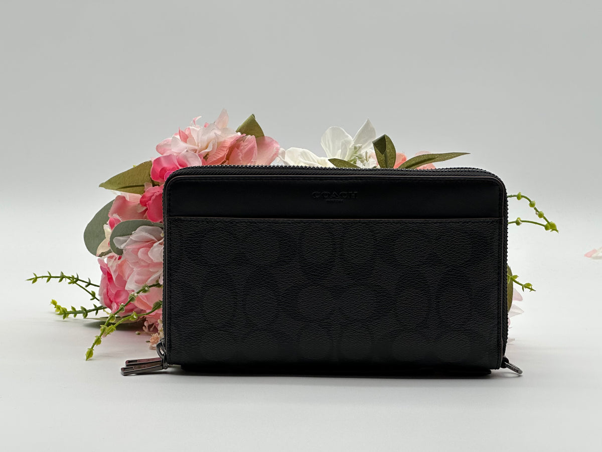 Coach Double Zip Travel Wallet Organizer Signature Canvas