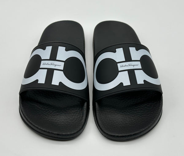Authentic Salvatore Ferragamo Men's Black Groove Slide Slippers Sandals Shoes Size 8