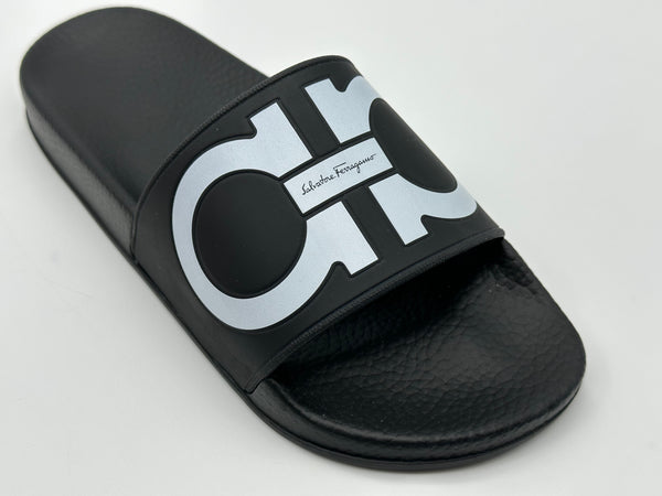 Authentic Salvatore Ferragamo Men's Black Groove Slide Slippers Sandals Shoes Size 8