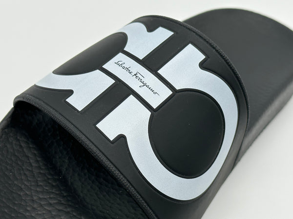 Authentic Salvatore Ferragamo Men's Black Groove Slide Slippers Sandals Shoes Size 8