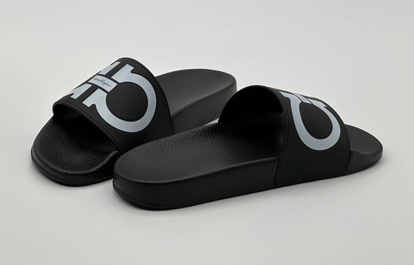 Authentic Salvatore Ferragamo Men's Black Groove Slide Slippers Sandals Shoes Size 8