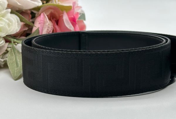 Authentic Versace Men's Black Tonal Medusa Greek Key Web Belt