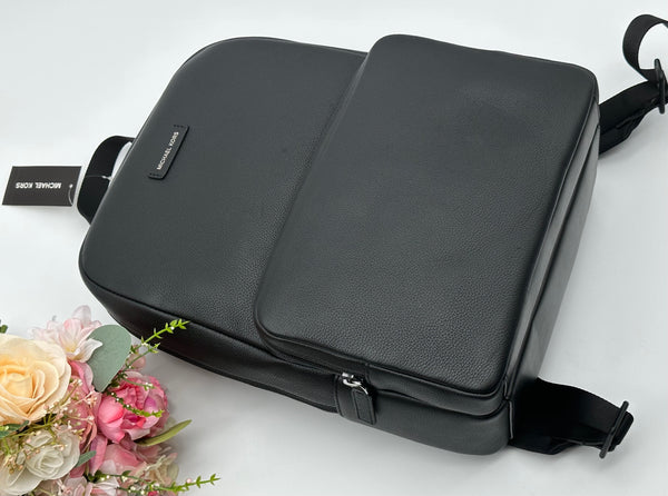 Michael Kors Men’s Front Pocket Black Leather Backpack