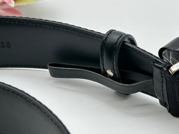 Authentic Versace Men's Black Tonal Medusa Greek Key Web Belt