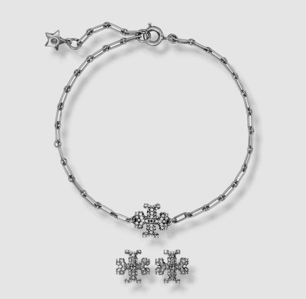 Authentic Tory Burch Roxanne Chain Bracelet And Stud Earring Set