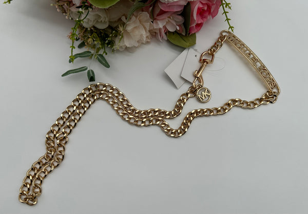 Michael Kors Gold Tone Chain Link Belt With Bar Michael Kors Logo Size L / XL