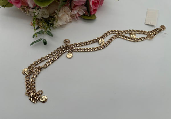 Michael Kors Gold Tone Michael Kors Chain Belt with MK Logo M/L