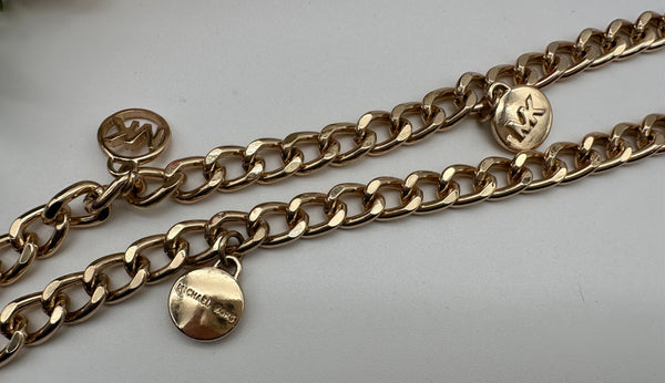 Michael Kors Gold Tone Michael Kors Chain Belt with MK Logo M/L