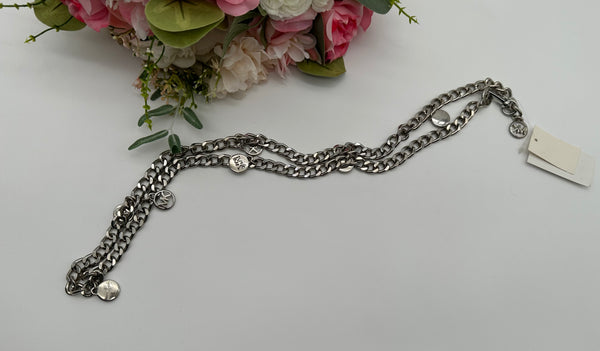 Michael Kors Silver Tone Michael Kors Chain Belt  with MK Logo M/L