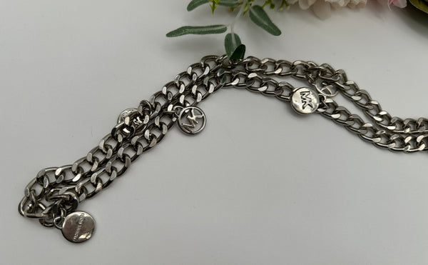Michael Kors Silver Tone Michael Kors Chain Belt  with MK Logo M/L