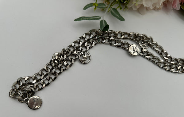 Michael Kors Silver Tone Michael Kors Chain Belt  with MK Logo M/L