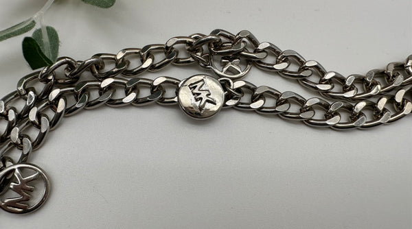 Michael Kors Silver Tone Michael Kors Chain Belt  with MK Logo M/L