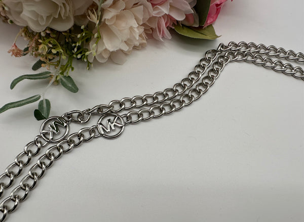 Michael Kors Silver Tone Michael Kors Chain Belt  with MK Logo M/L