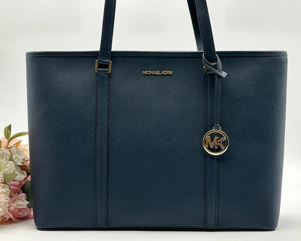 MICHAEL KORS NavyBlue Saffiano Leather Large Lap Top Multifunctional Tote