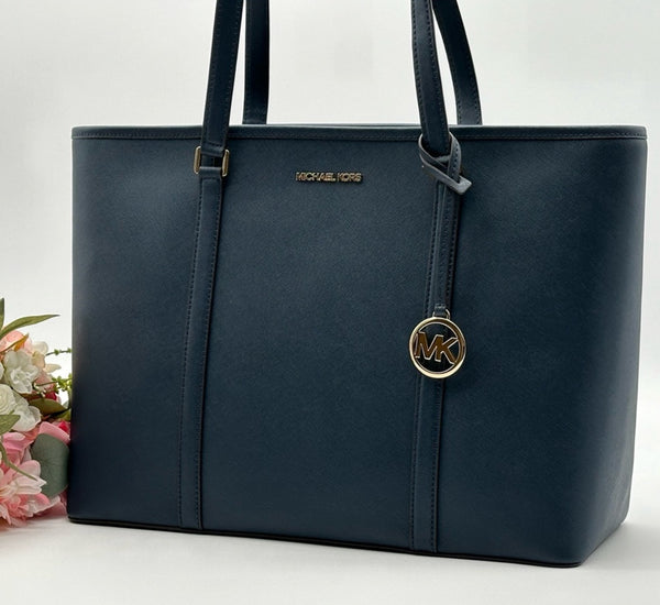 MICHAEL KORS NavyBlue Saffiano Leather Large Lap Top Multifunctional Tote