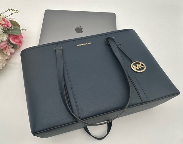MICHAEL KORS NavyBlue Saffiano Leather Large Lap Top Multifunctional Tote