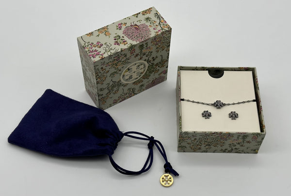 Authentic Tory Burch Roxanne Chain Bracelet And Stud Earring Set