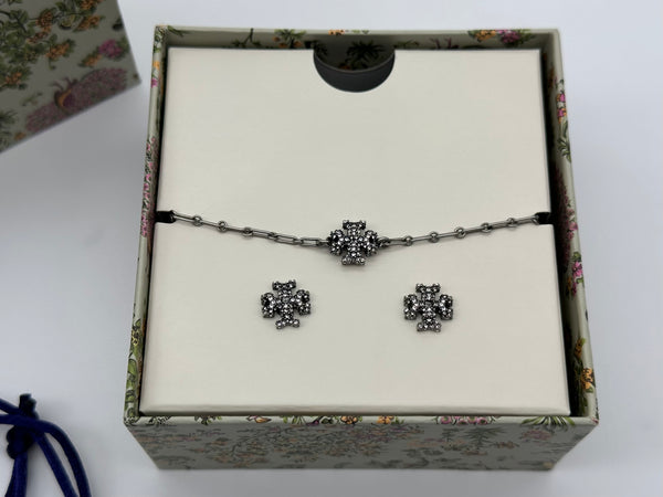 Authentic Tory Burch Roxanne Chain Bracelet And Stud Earring Set