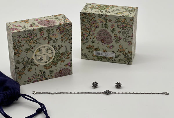 Authentic Tory Burch Roxanne Chain Bracelet And Stud Earring Set