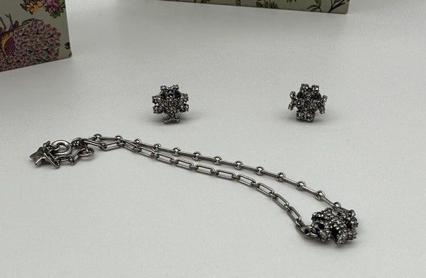 Authentic Tory Burch Roxanne Chain Bracelet And Stud Earring Set