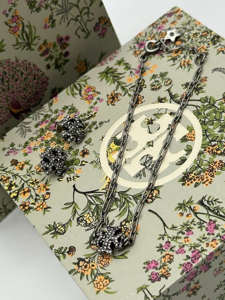 Authentic Tory Burch Roxanne Chain Bracelet And Stud Earring Set