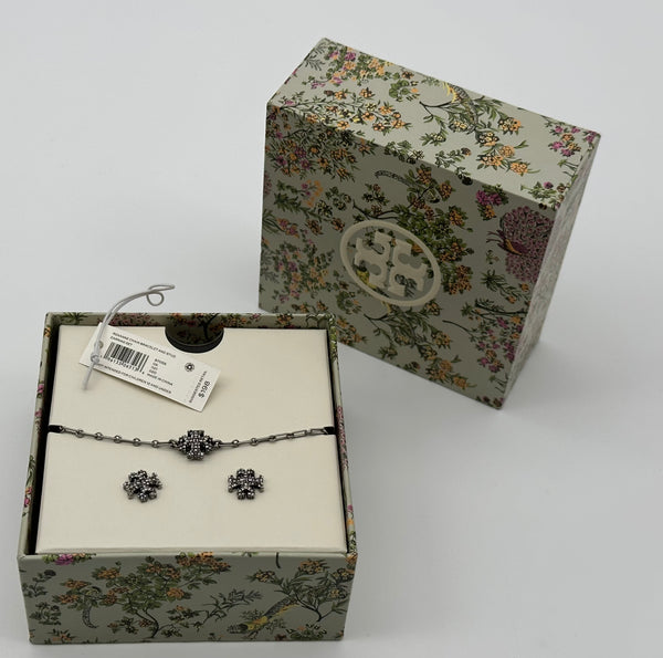 Authentic Tory Burch Roxanne Chain Bracelet And Stud Earring Set