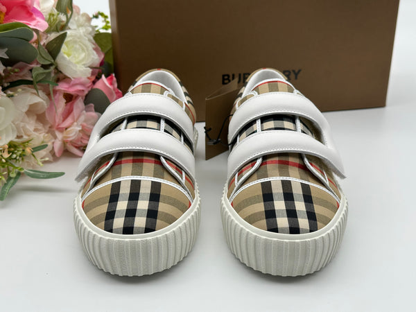 Authentic Burberry Kids Beige Mark Check Low Top Canvas Sneaker Shoes  Size US 3 EU 35