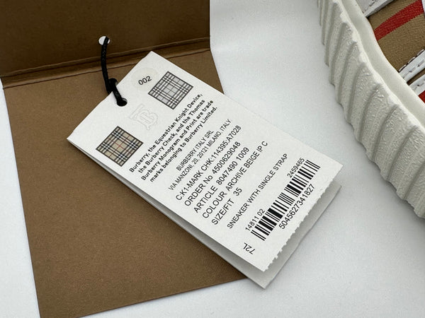 Authentic Burberry Kids Beige Mark Check Low Top Canvas Sneaker Shoes  Size US 3 EU 35