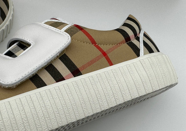 Authentic Burberry Kids Beige Mark Check Low Top Canvas Sneaker Shoes  Size US 3 EU 35