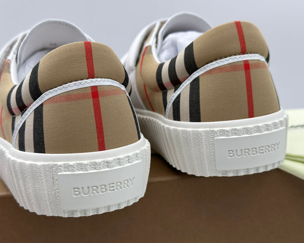 Authentic Burberry Kids Beige Mark Check Low Top Canvas Sneaker Shoes  Size US 3 EU 35