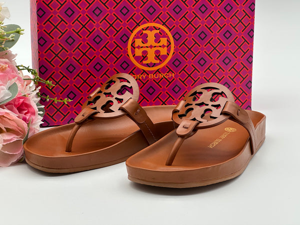 Authentic Tory Burch Women’s Brown Miller Cloud Thong Sandals  Size US 5