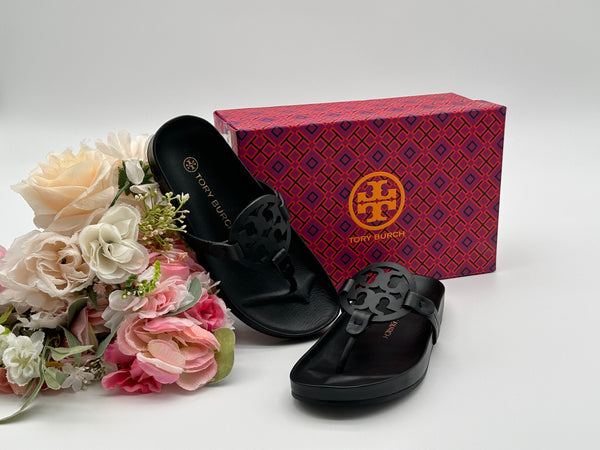 Authentic Tory Burch Women’s Black Miller Cloud Thong Sandals  Size US 5