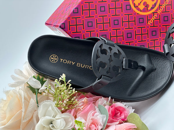 Authentic Tory Burch Women’s Black Miller Cloud Thong Sandals  Size US 5