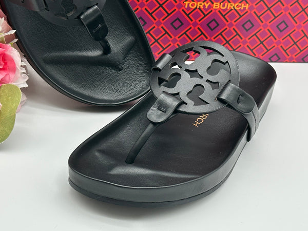 Authentic Tory Burch Women’s Black Miller Cloud Thong Sandals  Size US 5