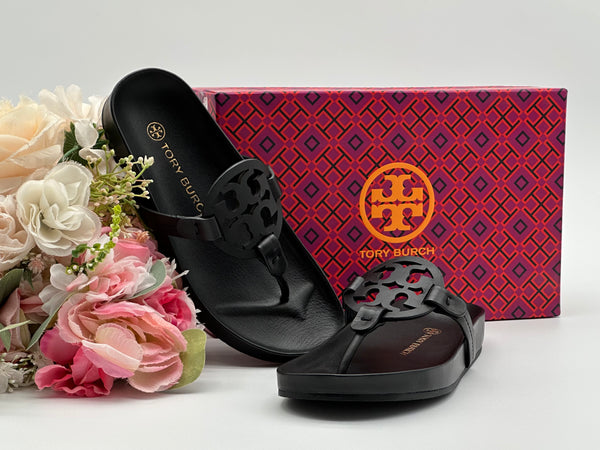 Authentic Tory Burch Women’s Black Miller Cloud Thong Sandals  Size US 5
