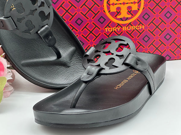 Authentic Tory Burch Women’s Black Miller Cloud Thong Sandals  Size US 5