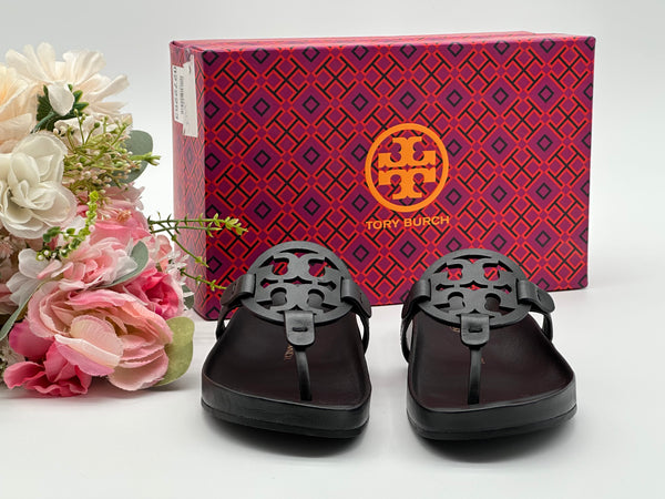 Authentic Tory Burch Women’s Black Miller Cloud Thong Sandals  Size US 5