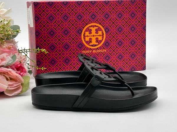 Authentic Tory Burch Women’s Black Miller Cloud Thong Sandals  Size US 5