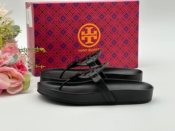 Authentic Tory Burch Women’s Black Miller Cloud Thong Sandals  Size US 5