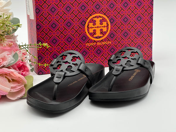 Authentic Tory Burch Women’s Black Miller Cloud Thong Sandals  Size US 5