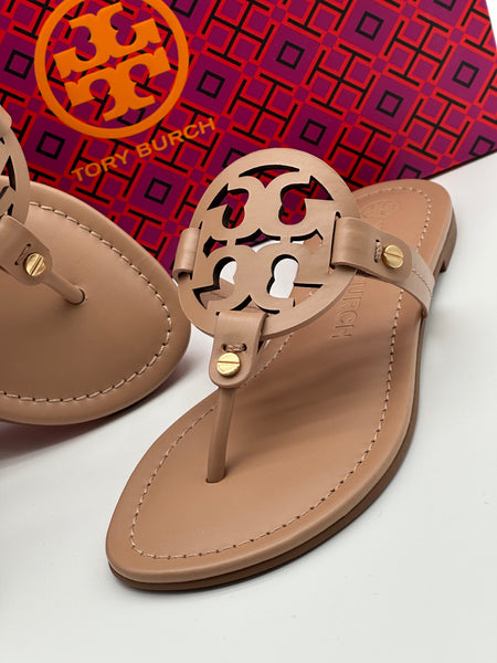 Authentic Tory Burch Women's Leather Light Sand Miller Thong Sandals Shoes Size US 5.5