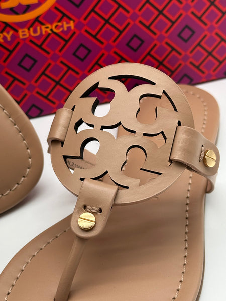 Authentic Tory Burch Women's Leather Light Sand Miller Thong Sandals Shoes Size US 5.5