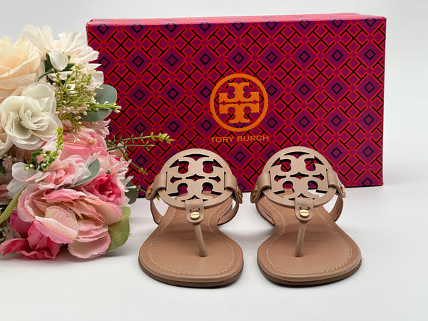Authentic Tory Burch Women's Leather Light Sand Miller Thong Sandals Shoes Size US 5.5