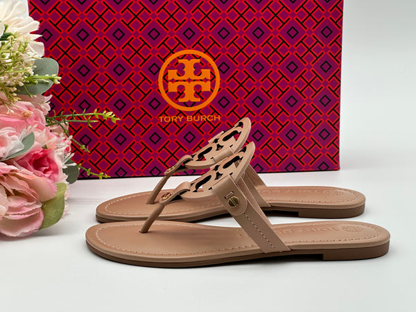 Authentic Tory Burch Women's Leather Light Sand Miller Thong Sandals Shoes Size US 5.5