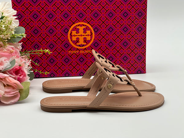 Authentic Tory Burch Women's Leather Light Sand Miller Thong Sandals Shoes Size US 5.5