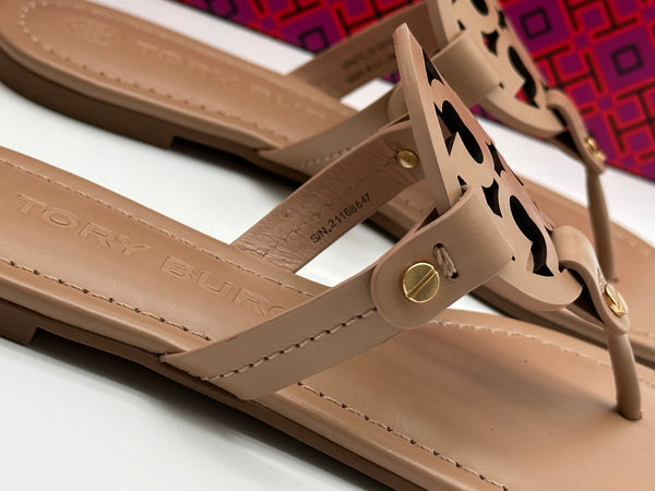 Authentic Tory Burch Women's Leather Light Sand Miller Thong Sandals Shoes Size US 5.5