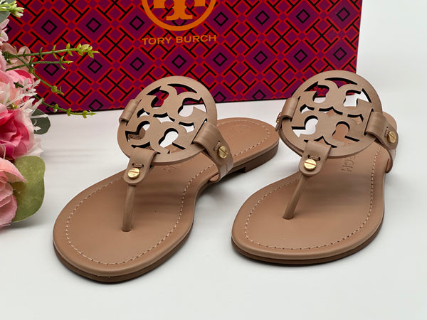 Authentic Tory Burch Women's Leather Light Sand Miller Thong Sandals Shoes Size US 5.5