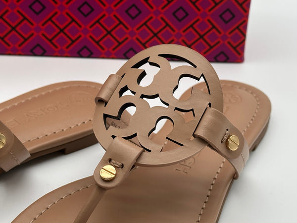 Authentic Tory Burch Women's Leather Light Sand Miller Thong Sandals Shoes Size US 5.5